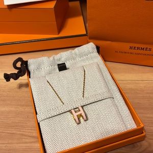 Hermès pop h necklace light pink and gold